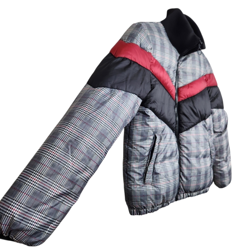 Central Park West Wesley Plaid Striped Puffer Jacket Moc Collar Womens Size S - Picture 3 of 11